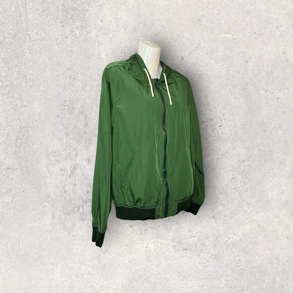 H&M L.O.G.G. Jacket Mens Small Green Hooded Full Zip Lightweight Windbreaker - Picture 2 of 5